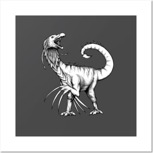 Dinosaur Therizinosaurus Alien Drawing Posters and Art